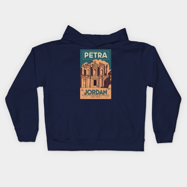 A Vintage Travel Art of Petra - Jordan Kids Hoodie by goodoldvintage